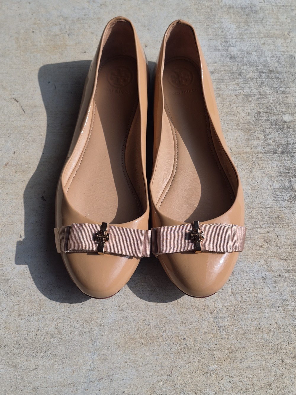 Tory Burch Trudy Nude Patent Leather Bow Ballet Flats